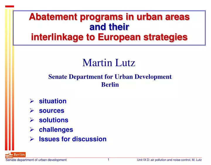 abatement programs in urban areas and their interlinkage to european strategies
