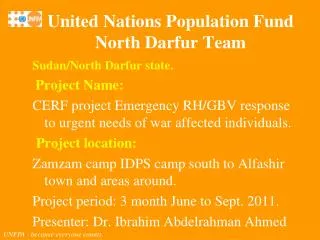 Sudan/North Darfur state. Project Name: