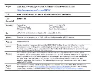 VoIP Models for 802.20 System Performance Evaluation