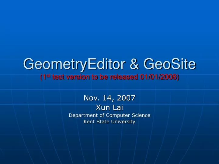 geometryeditor geosite 1 st test version to be released 01 01 2008