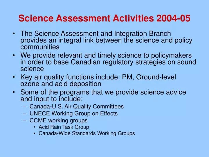 science assessment activities 2004 05