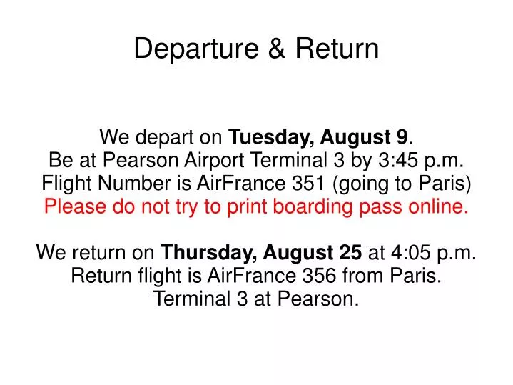 departure return