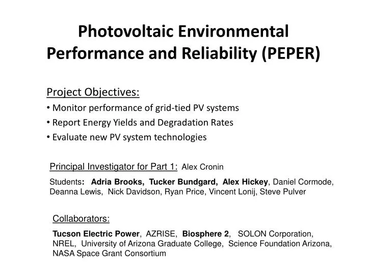 photovoltaic environmental performance and reliability peper