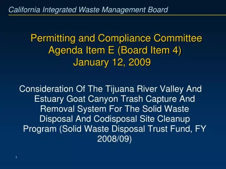 permitting and compliance committee agenda item e board item 4 january 12 2009