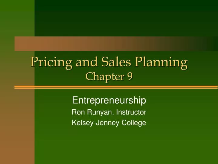 pricing and sales planning chapter 9