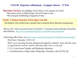 CS1110 Stepwise refinement, wrapper classes 17 Feb