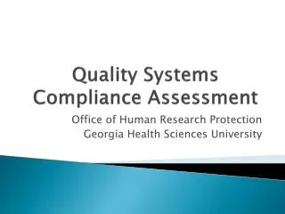 Quality Systems Compliance Assessment