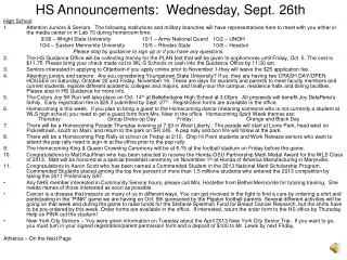 HS Announcements: Wednesday, Sept. 26th