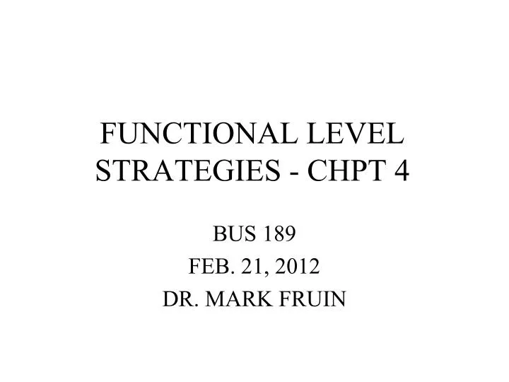 functional level strategies chpt 4