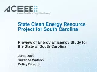 State Clean Energy Resource Project for South Carolina