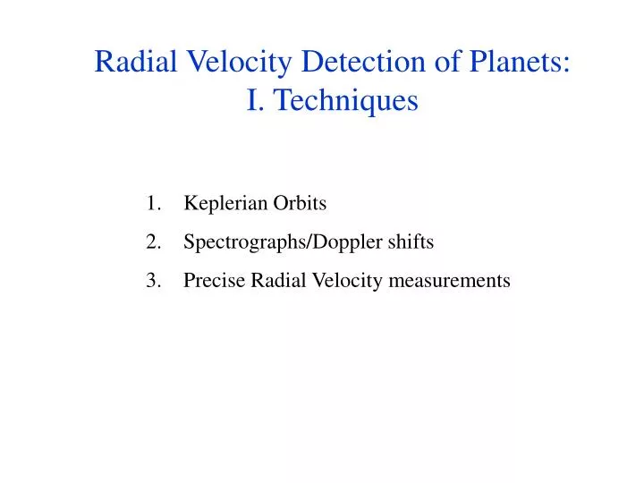 radial velocity detection of planets i techniques