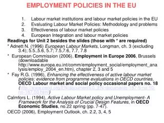 EMPLOYMENT POLICIES IN THE EU