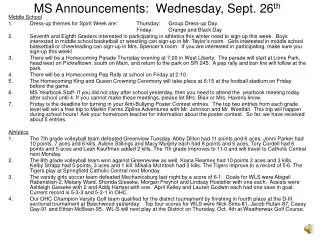 MS Announcements: Wednesday, Sept. 26 th