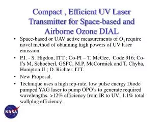 Compact , Efficient UV Laser Transmitter for Space-based and Airborne Ozone DIAL