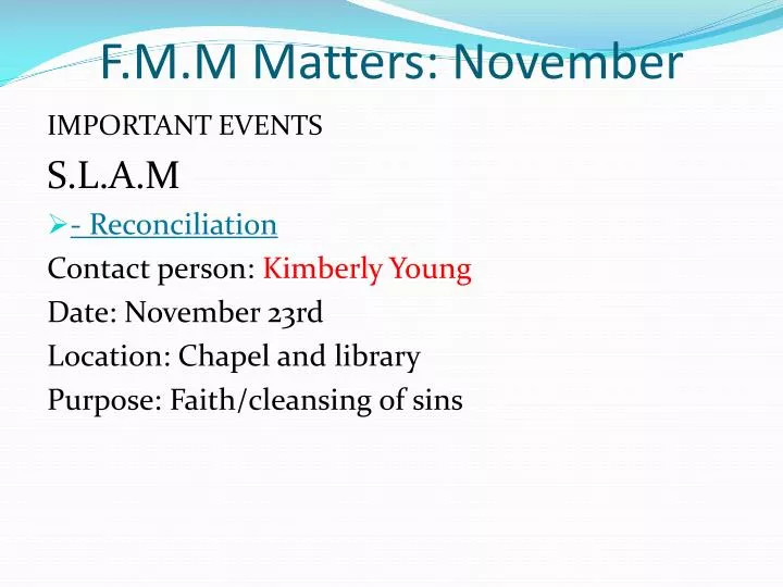 f m m matters november