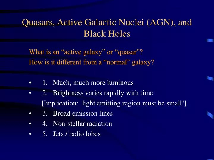 quasars active galactic nuclei agn and black holes