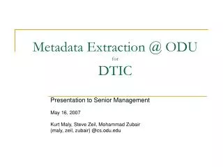 Metadata Extraction @ ODU for DTIC