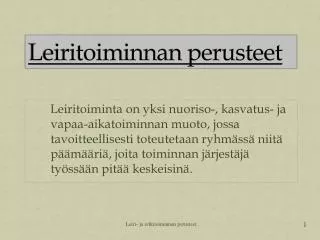 leiritoiminnan perusteet