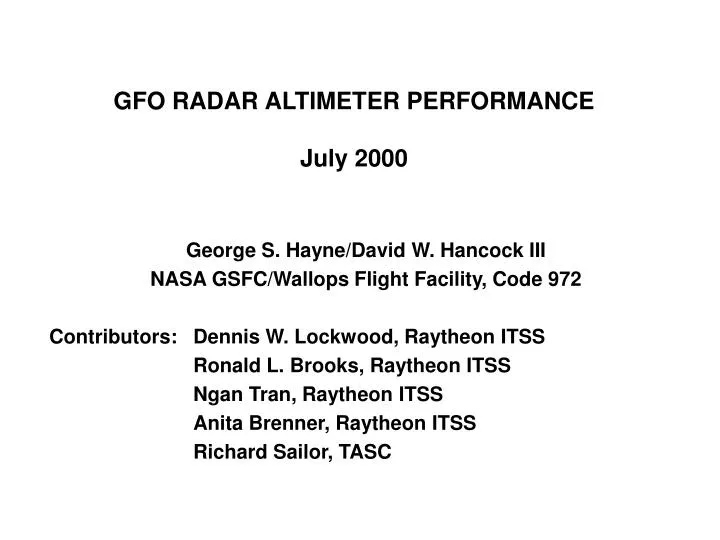 gfo radar altimeter performance july 2000