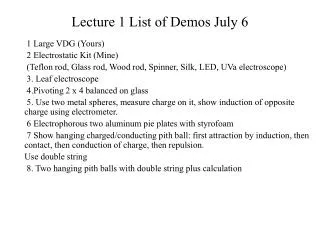 Lecture 1 List of Demos July 6