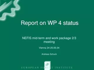 Report on WP 4 status