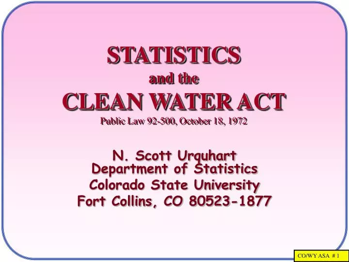 statistics and the clean water act public law 92 500 october 18 1972