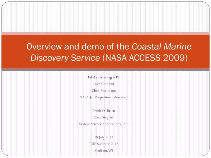 overview and demo of the coastal marine discovery service nasa access 2009