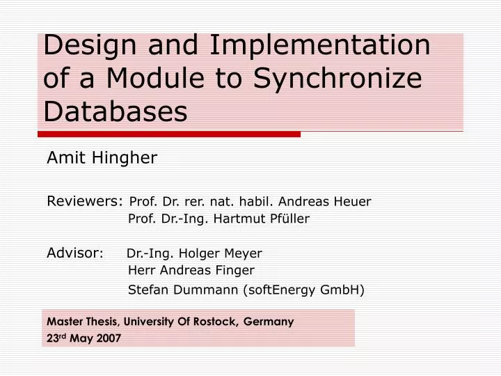 design and implementation of a module to synchronize databases