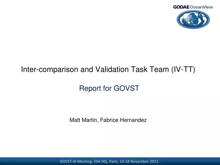 inter comparison and validation task team iv tt