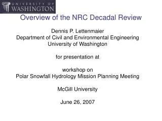 Overview of the NRC Decadal Review