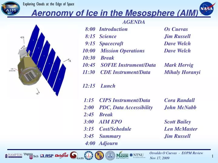 aeronomy of ice in the mesosphere aim