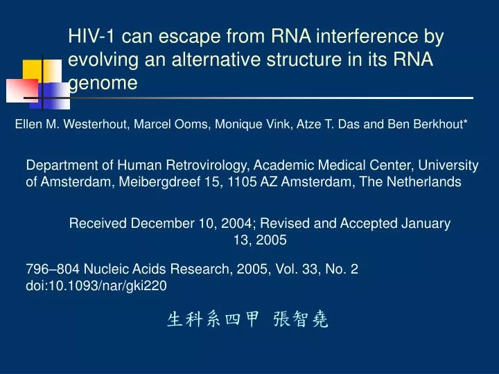 hiv 1 can escape from rna interference by evolving an alternative structure in its rna genome