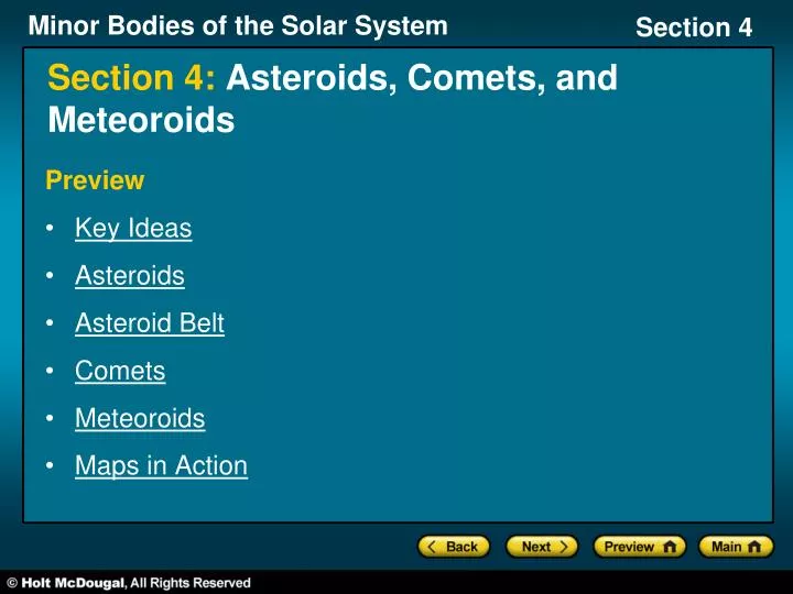 section 4 asteroids comets and meteoroids