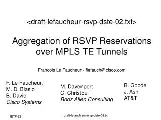 F. Le Faucheur, M. Di Biasio B. Davie Cisco Systems