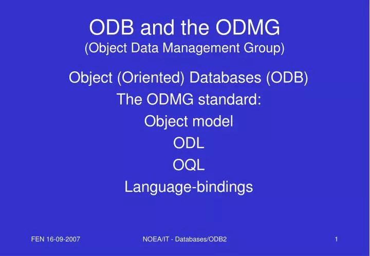 odb and the odmg object data management group