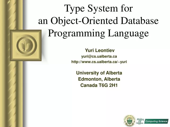 type system for an object oriented database programming language
