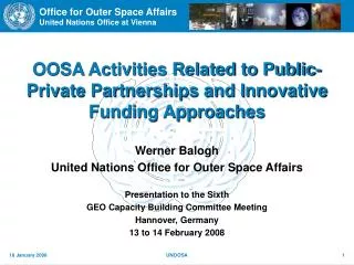 OOSA Activities Related to Public-Private Partnerships and Innovative Funding Approaches
