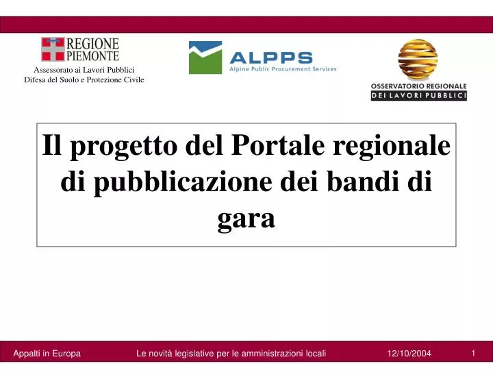 il progetto del portale regionale di pubblicazione dei bandi di gara