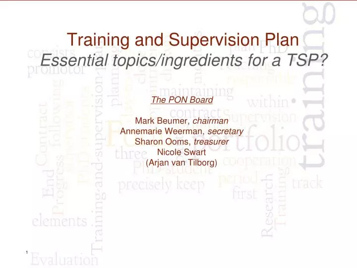 training and supervision plan essential topics ingredients for a tsp