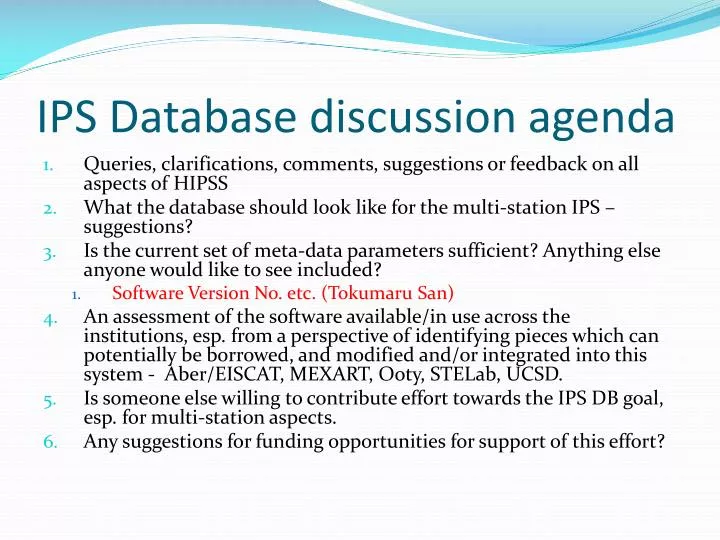 ips database discussion agenda