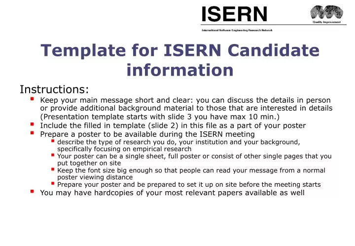 template for isern candidate information