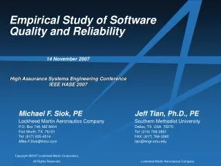 Empirical Study of Software Quality and Reliability