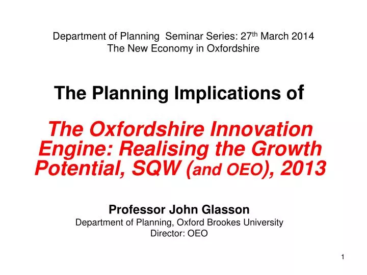 department of planning seminar series 27 th march 2014 the new economy in oxfordshire