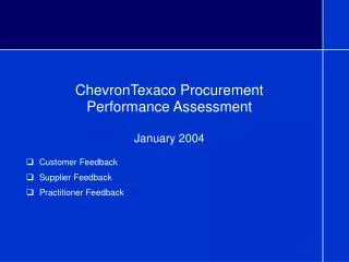 ChevronTexaco Procurement Performance Assessment January 2004