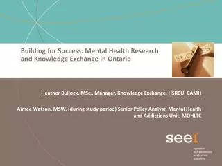 Building for Success: Mental Health Research and Knowledge Exchange in Ontario