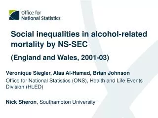 Social inequalities in alcohol-related mortality by NS-SEC (England and Wales, 2001-03)