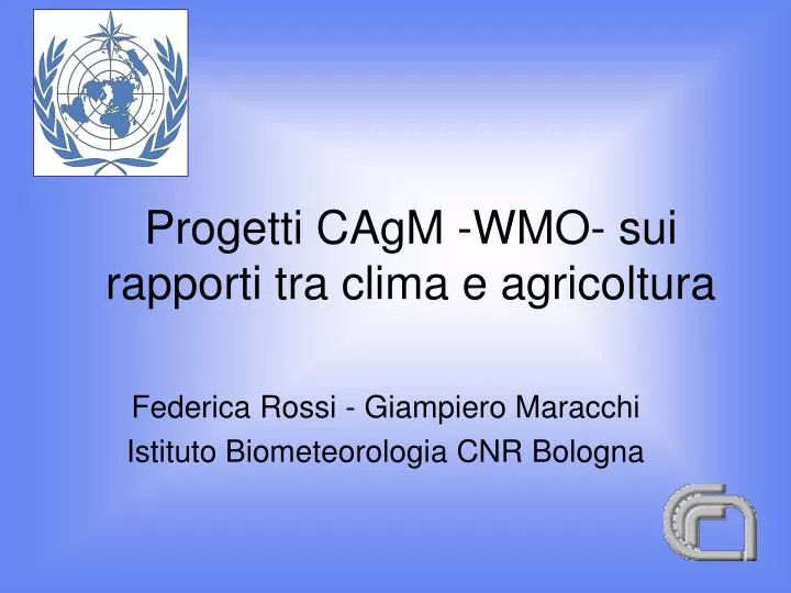 progetti cagm wmo sui rapporti tra clima e agricoltura