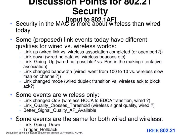 discussion points for 802 21 security input to 802 1af