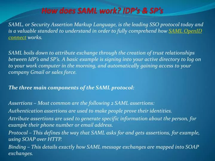 how does saml work idp s sp s