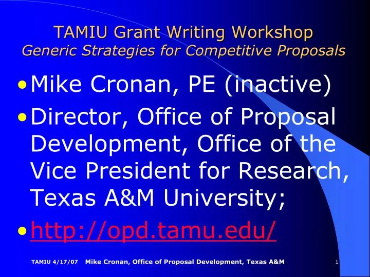 tamiu grant writing workshop generic strategies for competitive proposals